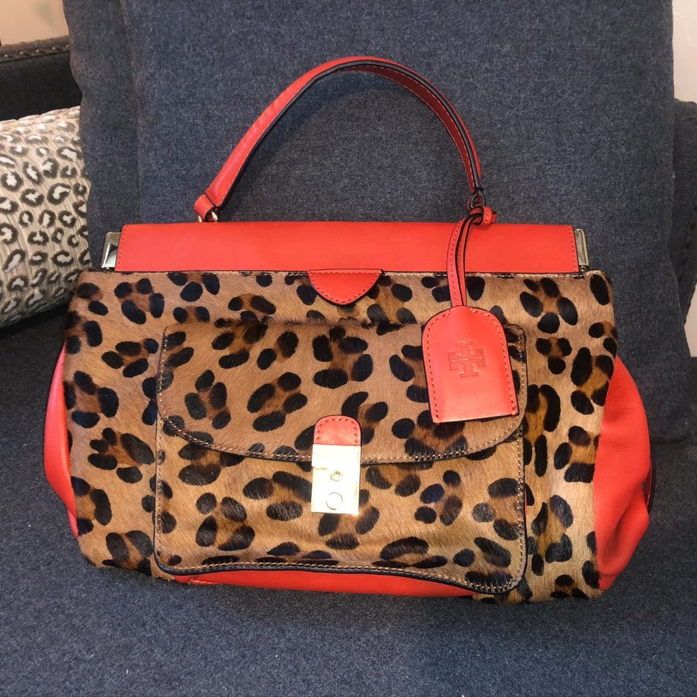 Tory Burch Priscilla Leopard Haircalf Shoulder Bag